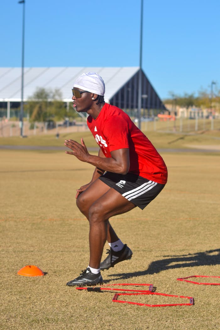 services-03 Young male athlete exercises outdoors on a sunny day in Scottsdale, Arizona.